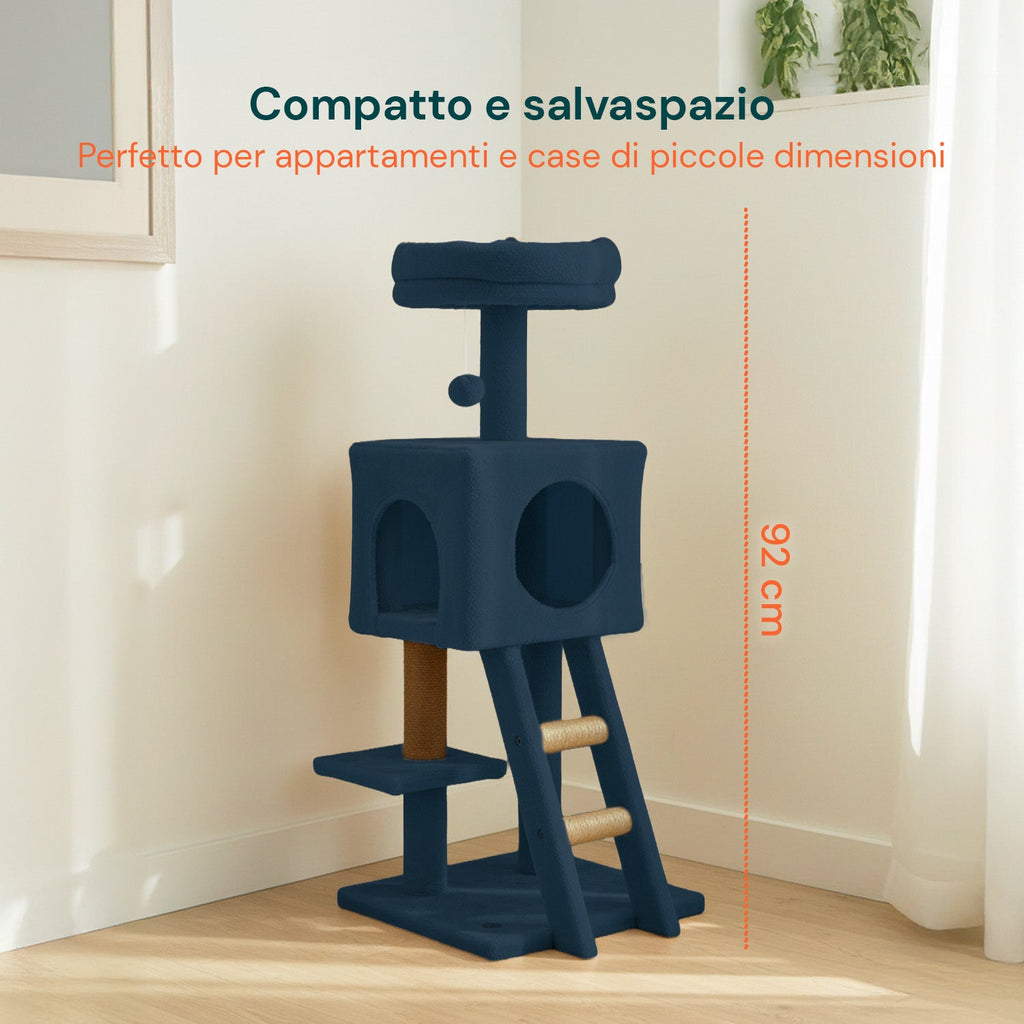 Tiragraffi per gatti da 92 cm con cuccia, scaletta e giochi