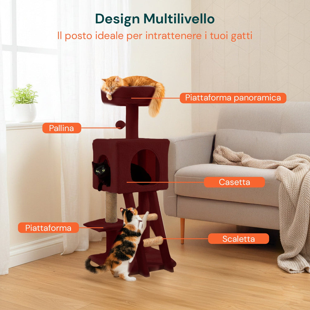 Tiragraffi per gatti da 92 cm con cuccia, scaletta e giochi