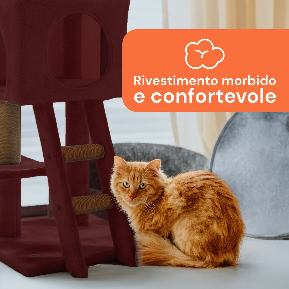 Tiragraffi per gatti da 92 cm con cuccia, scaletta e giochi