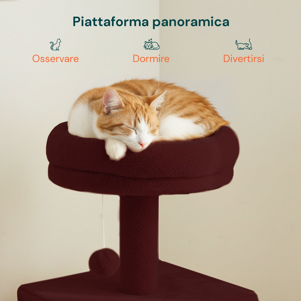 Tiragraffi per gatti da 92 cm con cuccia, scaletta e giochi