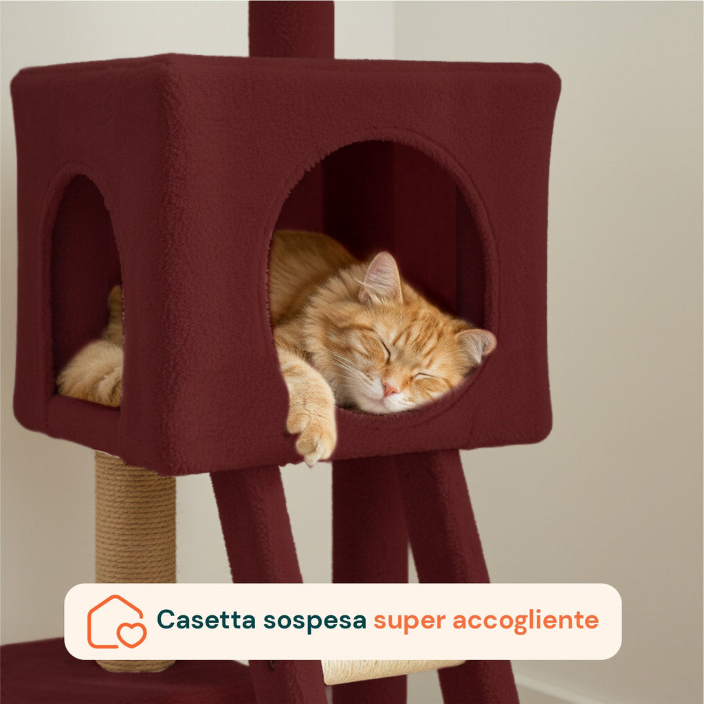 Tiragraffi per gatti da 92 cm con cuccia, scaletta e giochi