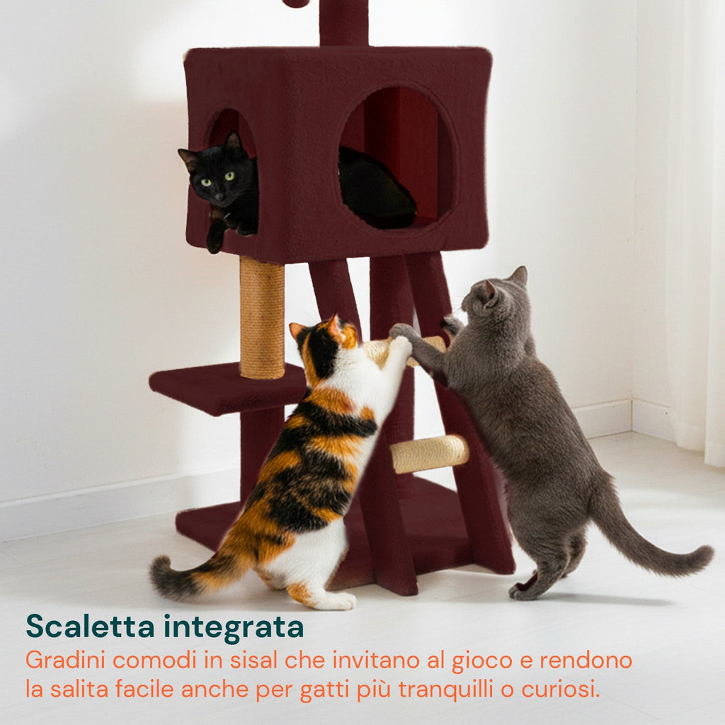 Tiragraffi per gatti da 92 cm con cuccia, scaletta e giochi