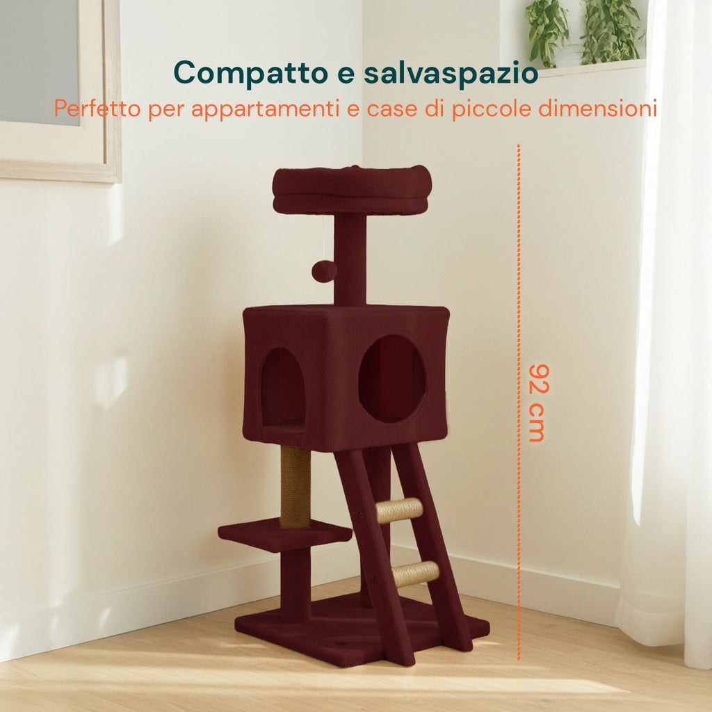 Tiragraffi per gatti da 92 cm con cuccia, scaletta e giochi