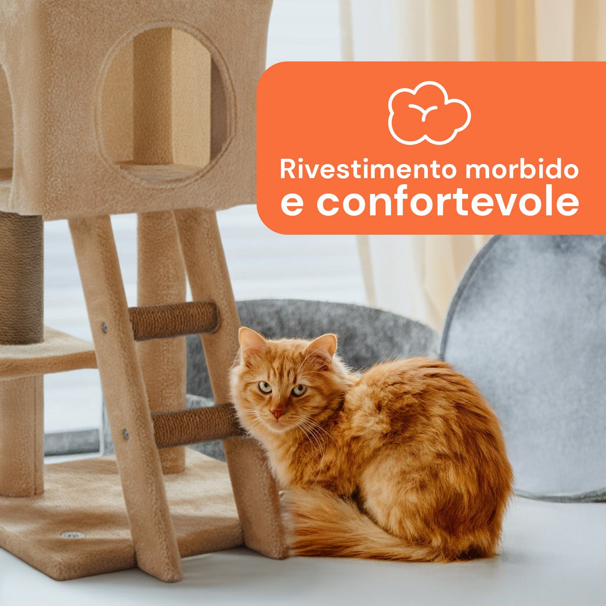 Tiragraffi per gatti da 92 cm con cuccia, scaletta e giochi