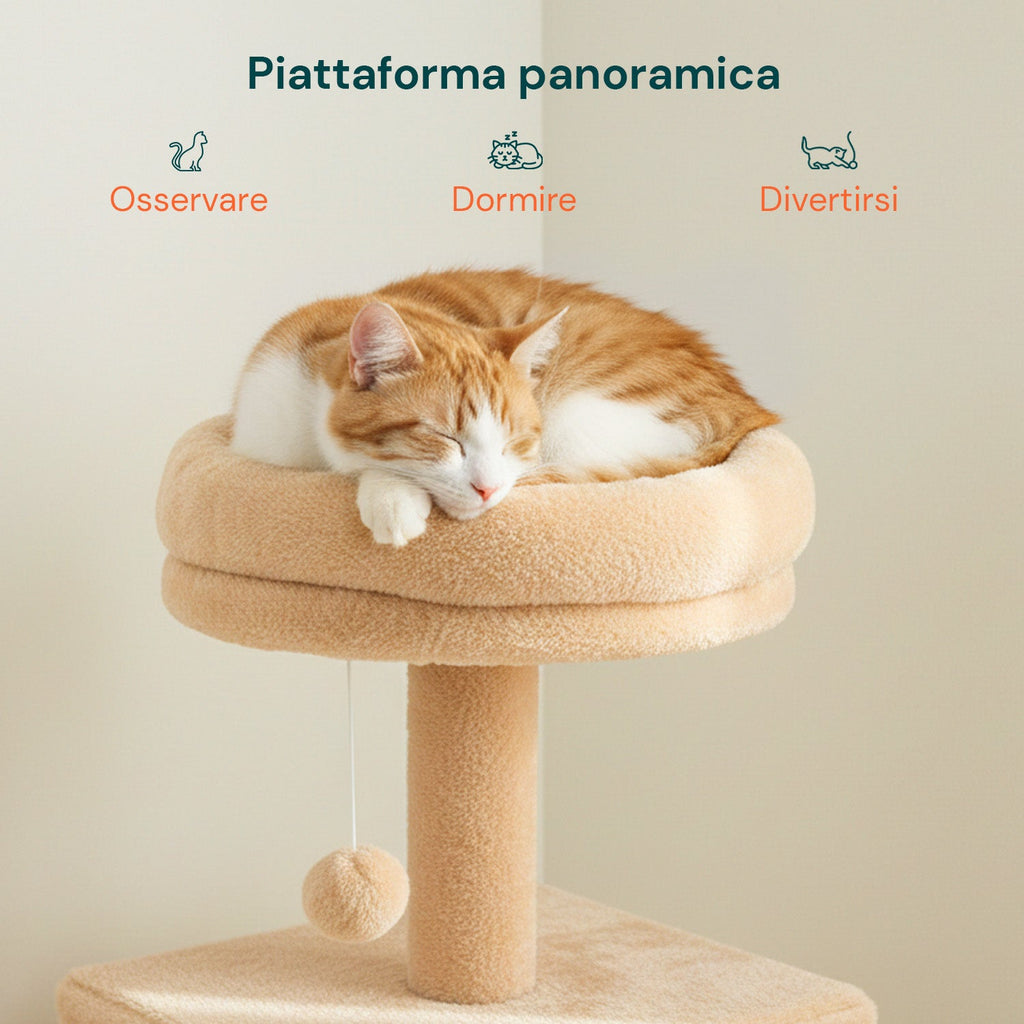 Tiragraffi per gatti da 92 cm con cuccia, scaletta e giochi