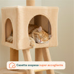 Tiragraffi per gatti da 92 cm con cuccia, scaletta e giochi