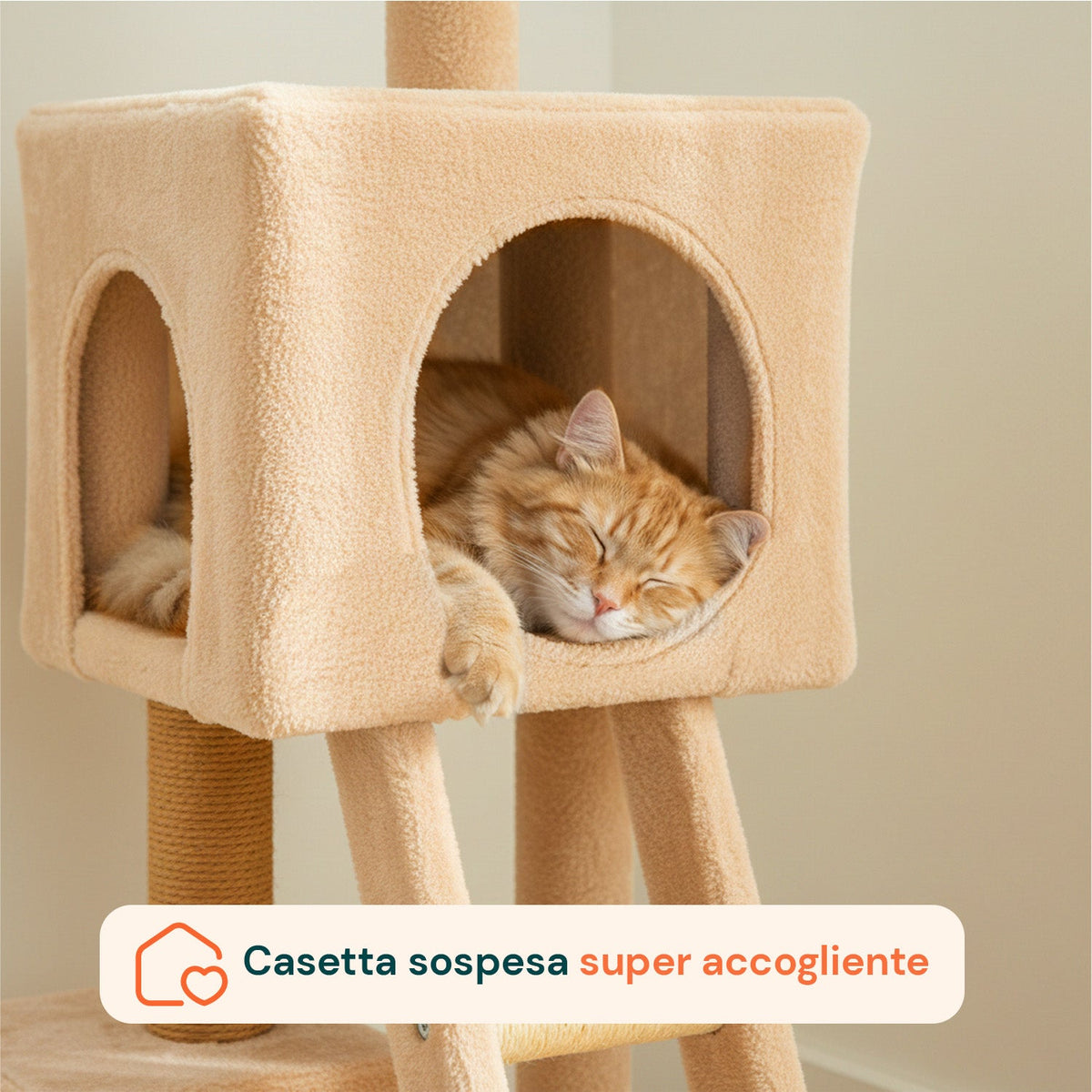 Tiragraffi per gatti da 92 cm con cuccia, scaletta e giochi