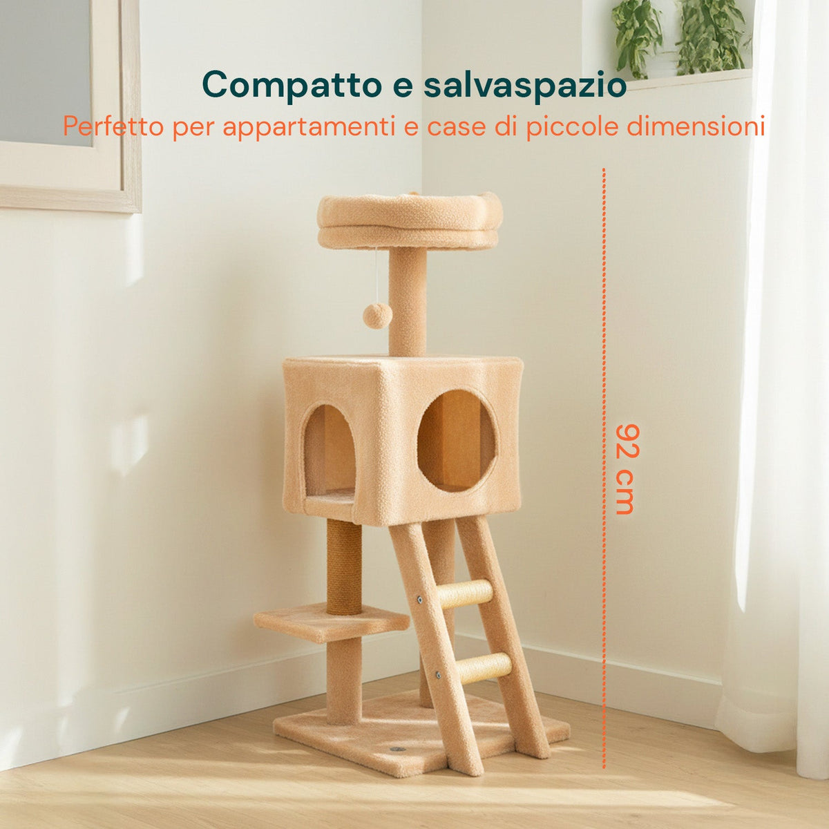 Tiragraffi per gatti da 92 cm con cuccia, scaletta e giochi
