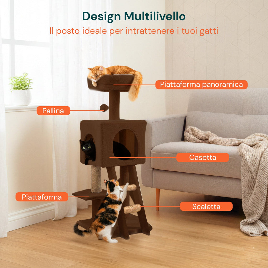 Tiragraffi per gatti da 92 cm con cuccia, scaletta e giochi