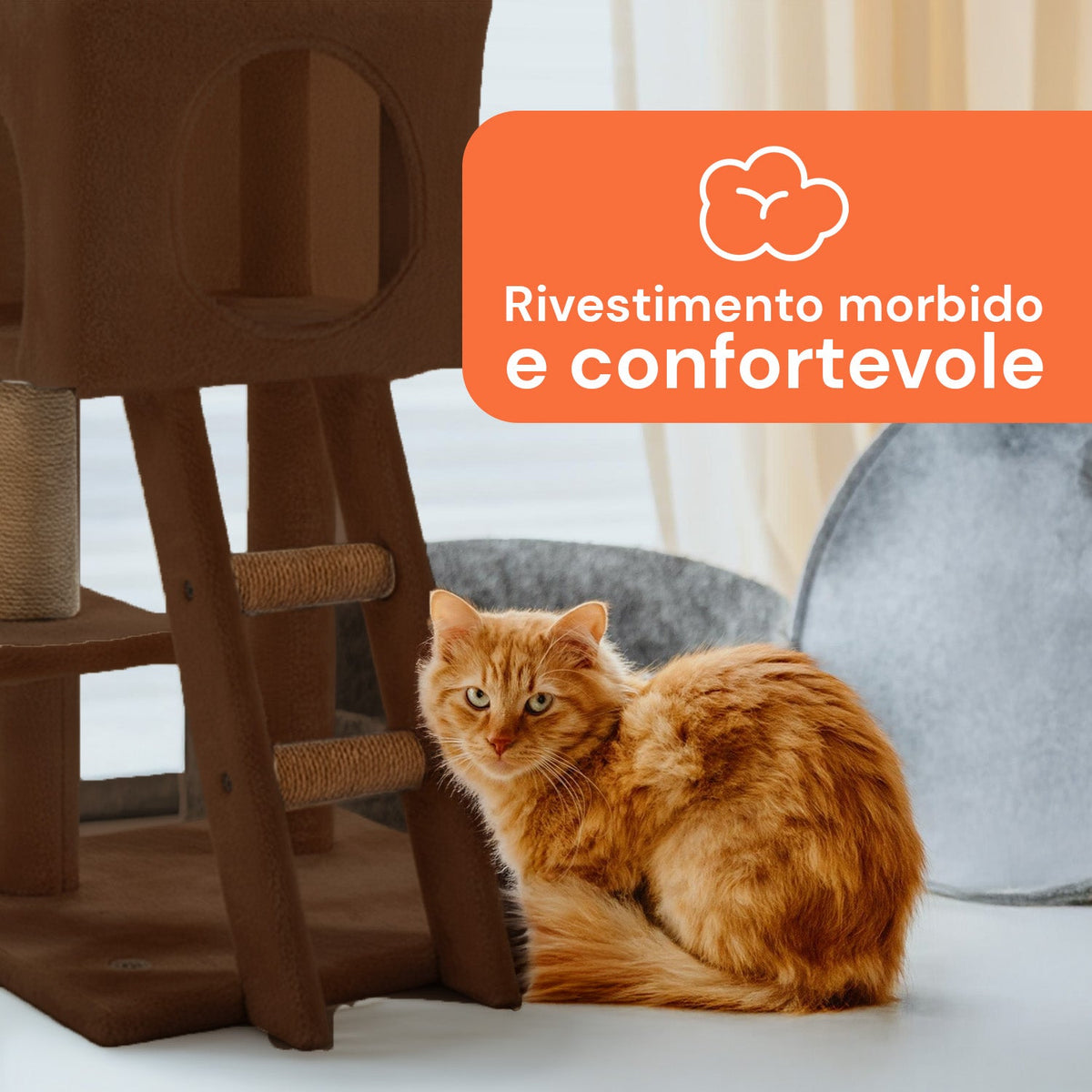 Tiragraffi per gatti da 92 cm con cuccia, scaletta e giochi