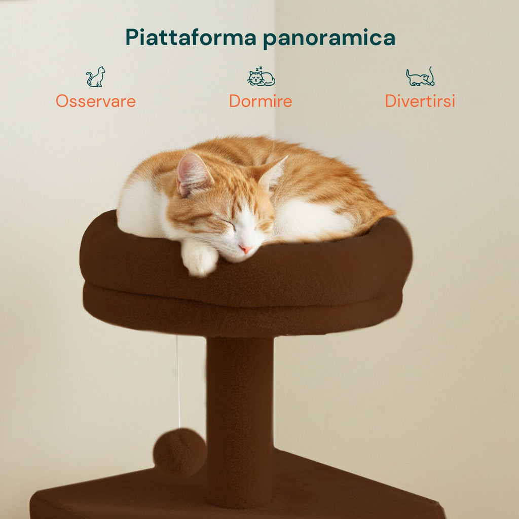 Tiragraffi per gatti da 92 cm con cuccia, scaletta e giochi