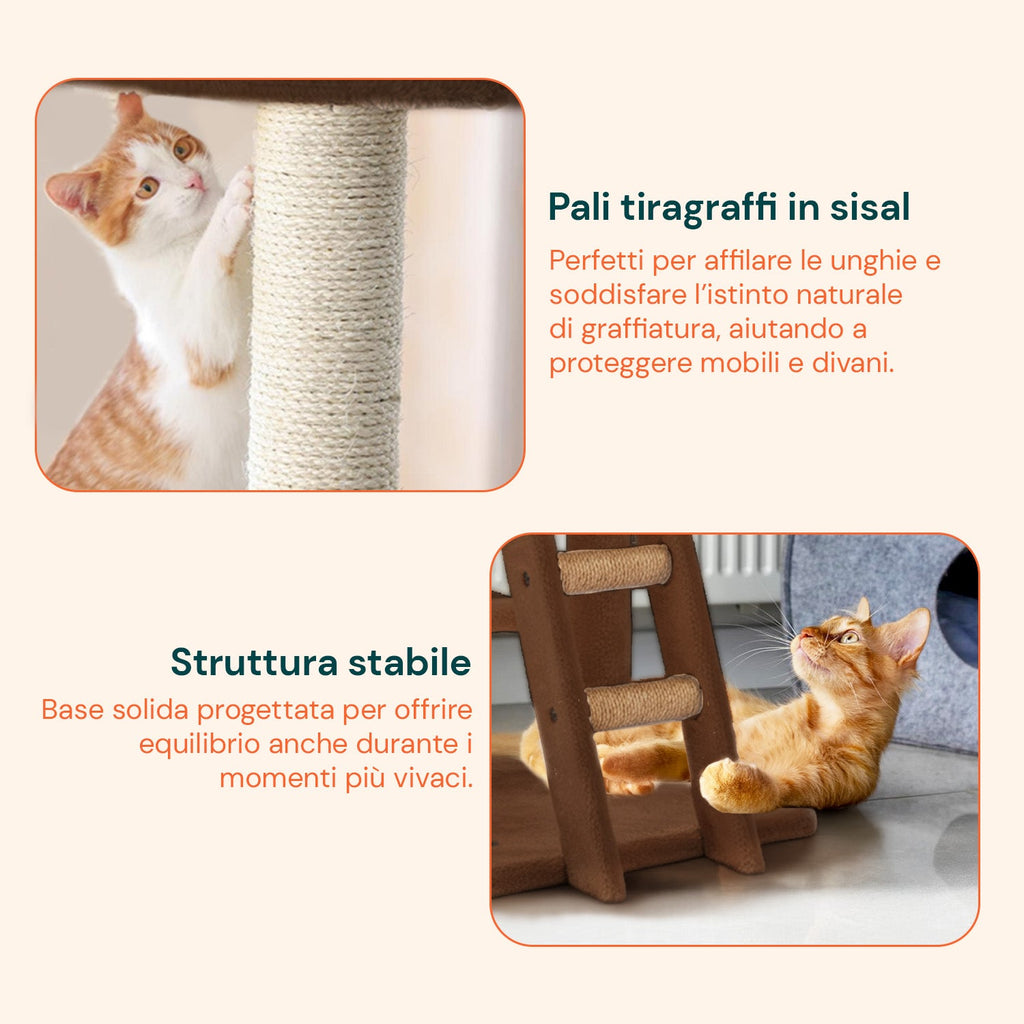 Tiragraffi per gatti da 92 cm con cuccia, scaletta e giochi