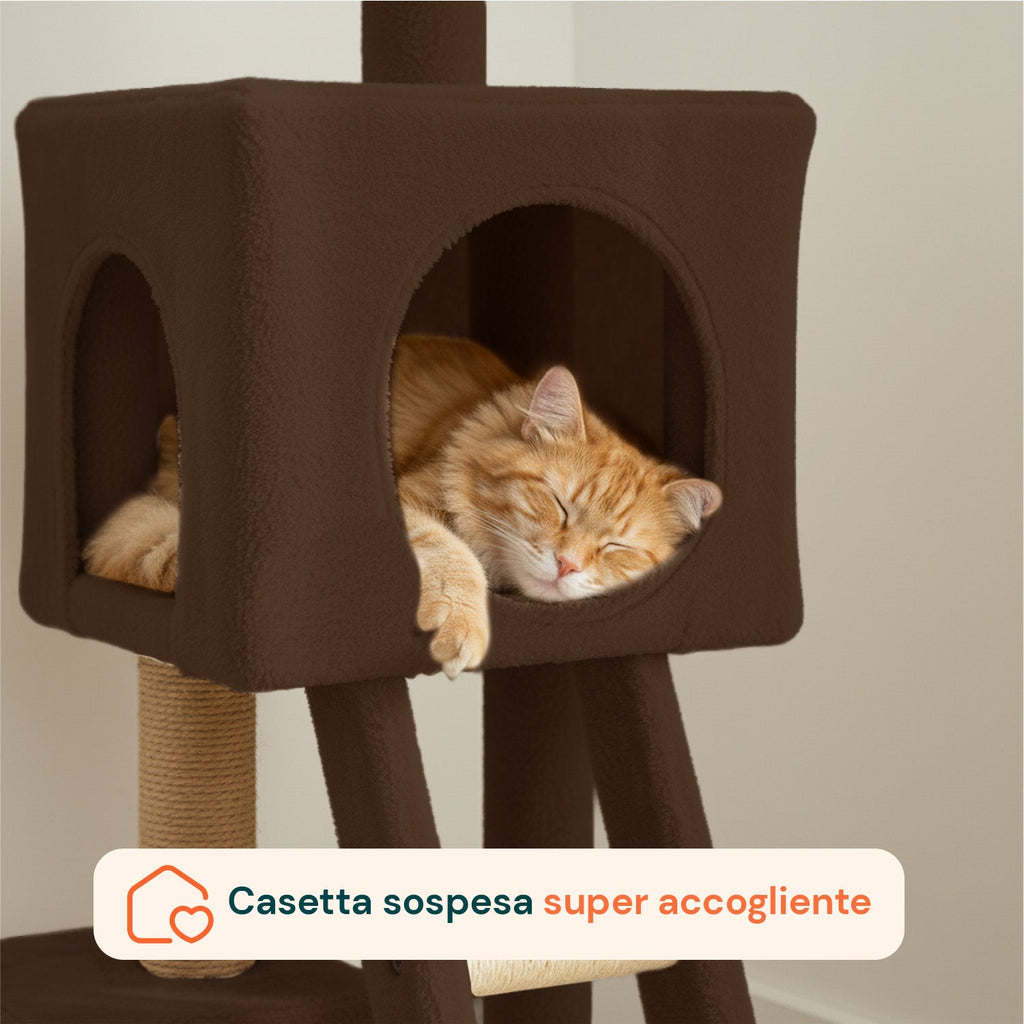 Tiragraffi per gatti da 92 cm con cuccia, scaletta e giochi