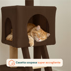 Tiragraffi per gatti da 92 cm con cuccia, scaletta e giochi