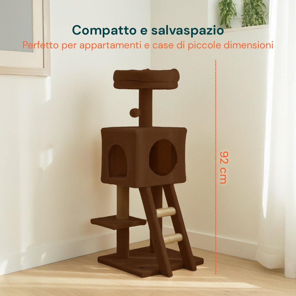 Tiragraffi per gatti da 92 cm con cuccia, scaletta e giochi