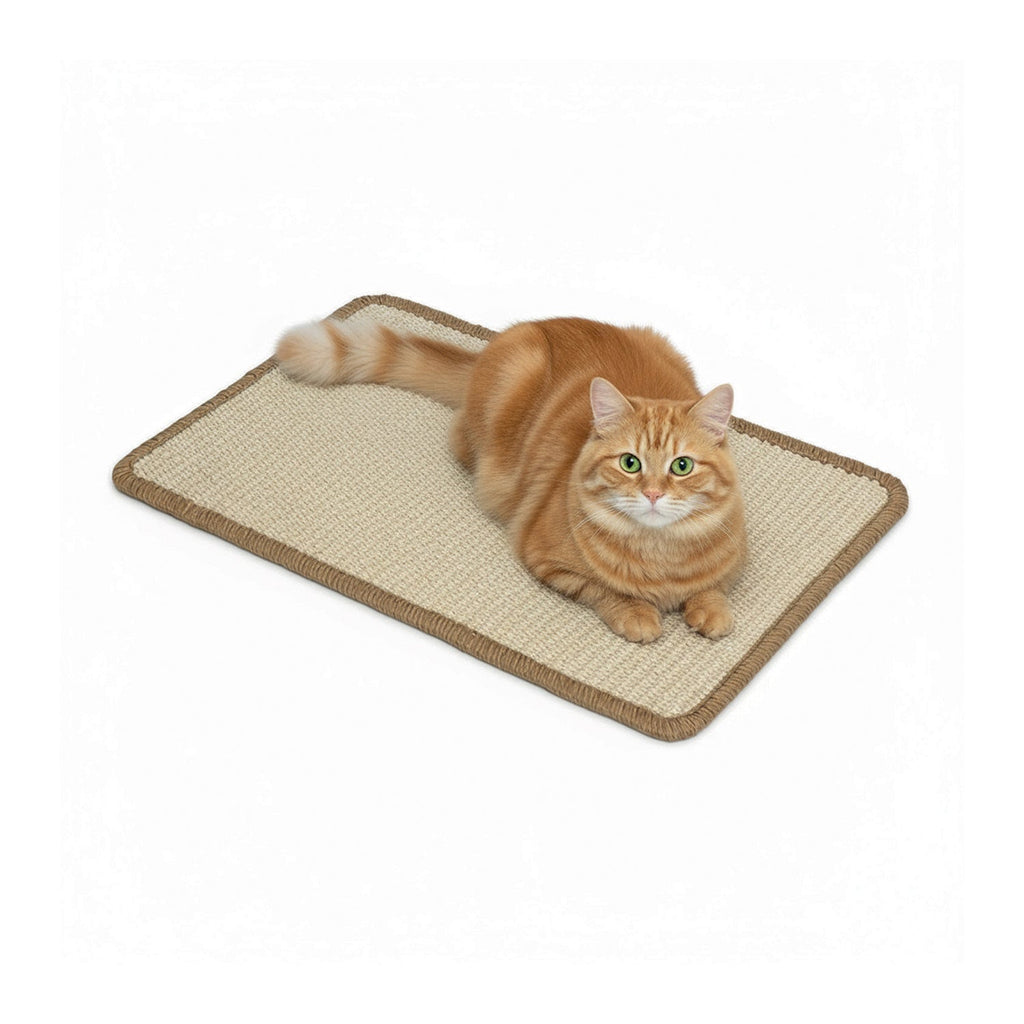 Tappetino Tiragraffi per Gatti 50x30cm in Sisal Naturale e Cotone PP – Fondo Antiscivolo in Lattice con Adesivi
