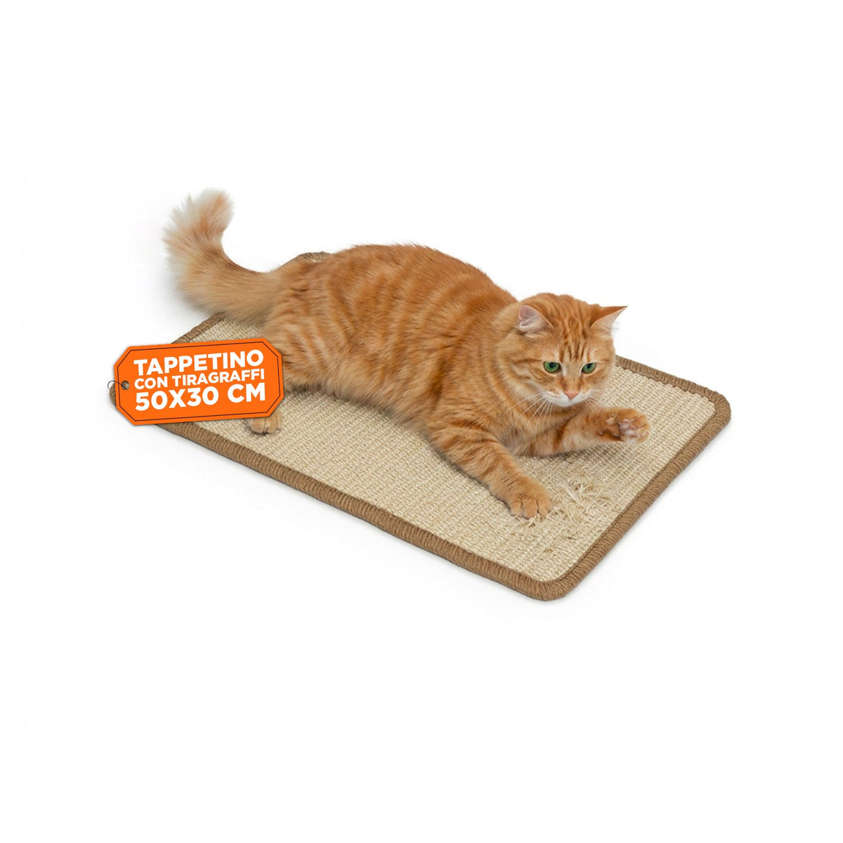 Tappetino Tiragraffi per Gatti 50x30cm in Sisal Naturale e Cotone PP – Fondo Antiscivolo in Lattice con Adesivi
