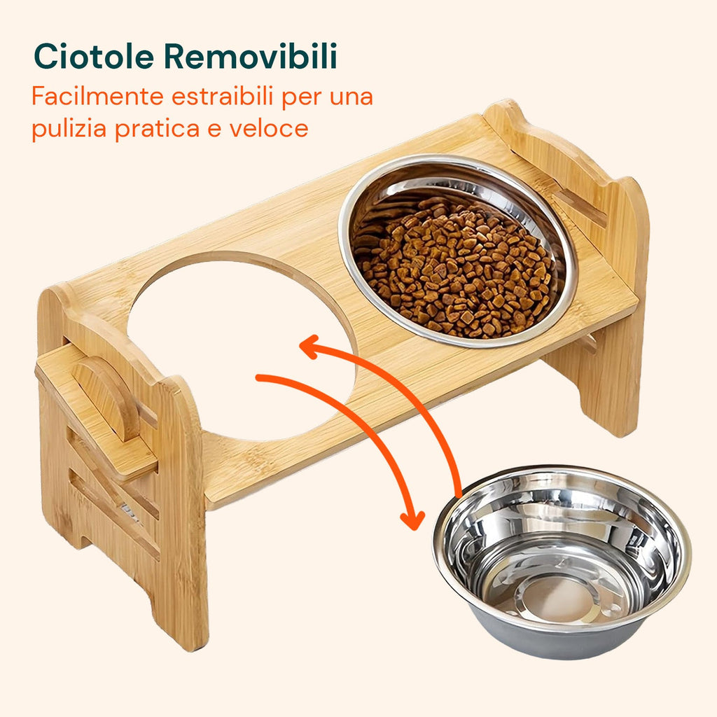 Doppia ciotola rialzata regolabile da 250 ml per cani e gatti con 3 altezze