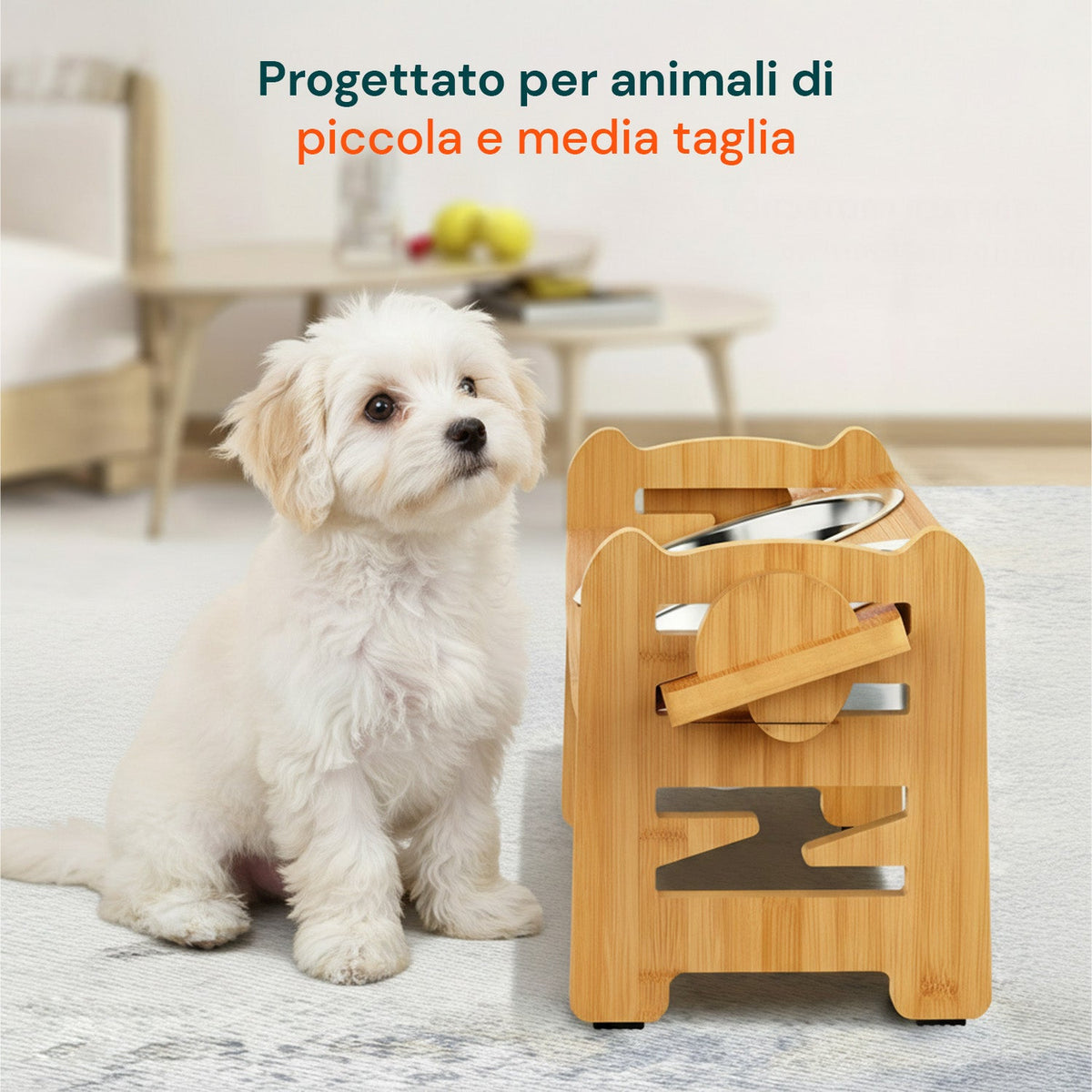 Doppia ciotola rialzata regolabile da 250 ml per cani e gatti con 3 altezze