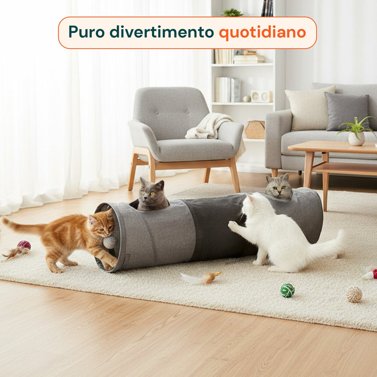 Tunnel per Gatti Spazioso con Palla da Gioco 30x130 cm Interattivo