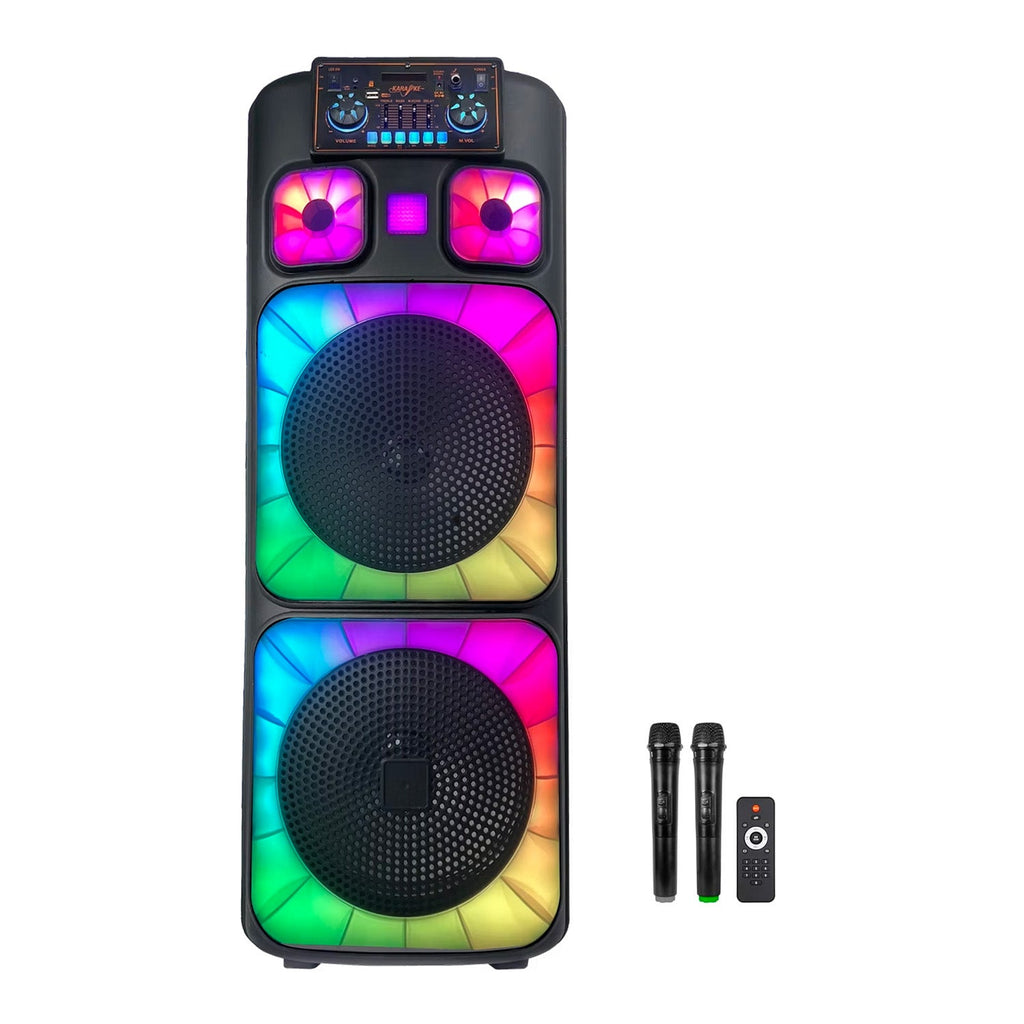 Cassa Bluetooth Karaoke XL 90 cm 800W con LED RGB e 2 microfoni wireless inclusi
