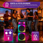 Cassa Bluetooth Karaoke XL 90 cm 800W con LED RGB e 2 microfoni wireless inclusi