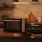 Forno Elettrico Ventilato 70L Multifunzione 2500W – Doppia Resistenza e Timer 90 Min