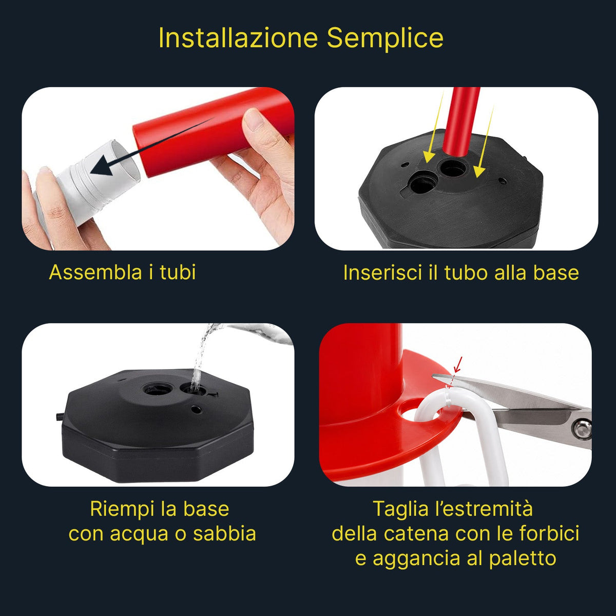 Paletti Segnaletici con Catena 2 Metri Set 4 Colonnine Ben Visibili