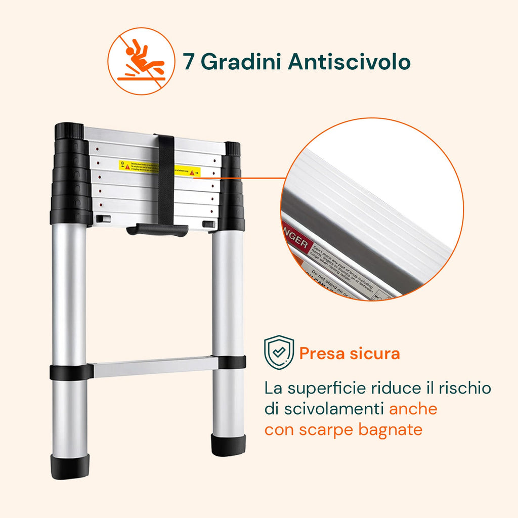 Scala Telescopica Professionale da 7 a 13 Gradini in Acciaio – Uso Domestico e Lavorativo