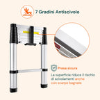 Scala Telescopica Professionale da 7 a 13 Gradini in Acciaio – Uso Domestico e Lavorativo