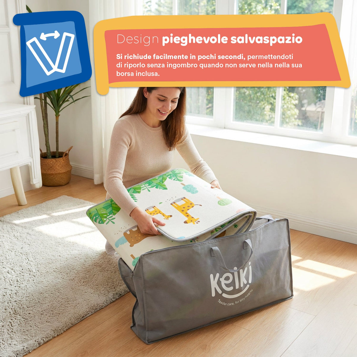 Tappetino da Gioco per Bambini Pieghevole 180x150 cm in XPE - Morbido e Impermeabile con Borsa Inclusa