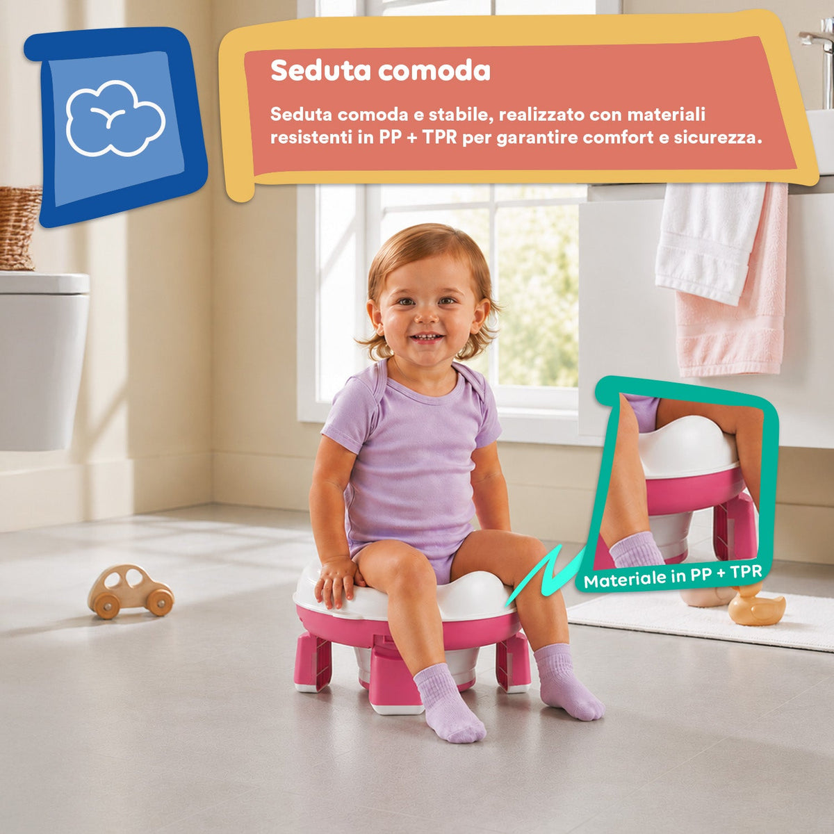 Vasino portatile per bambini grigio, richiudibile e pieghevole, con 20 sacchetti igienici - in PP e TPR per bimbi di 1-3 anni