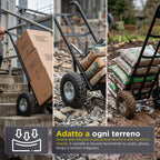 Carrello da Carico Professionale 250 kg in Acciaio - Nero con Ruote Pneumatiche Antiforo