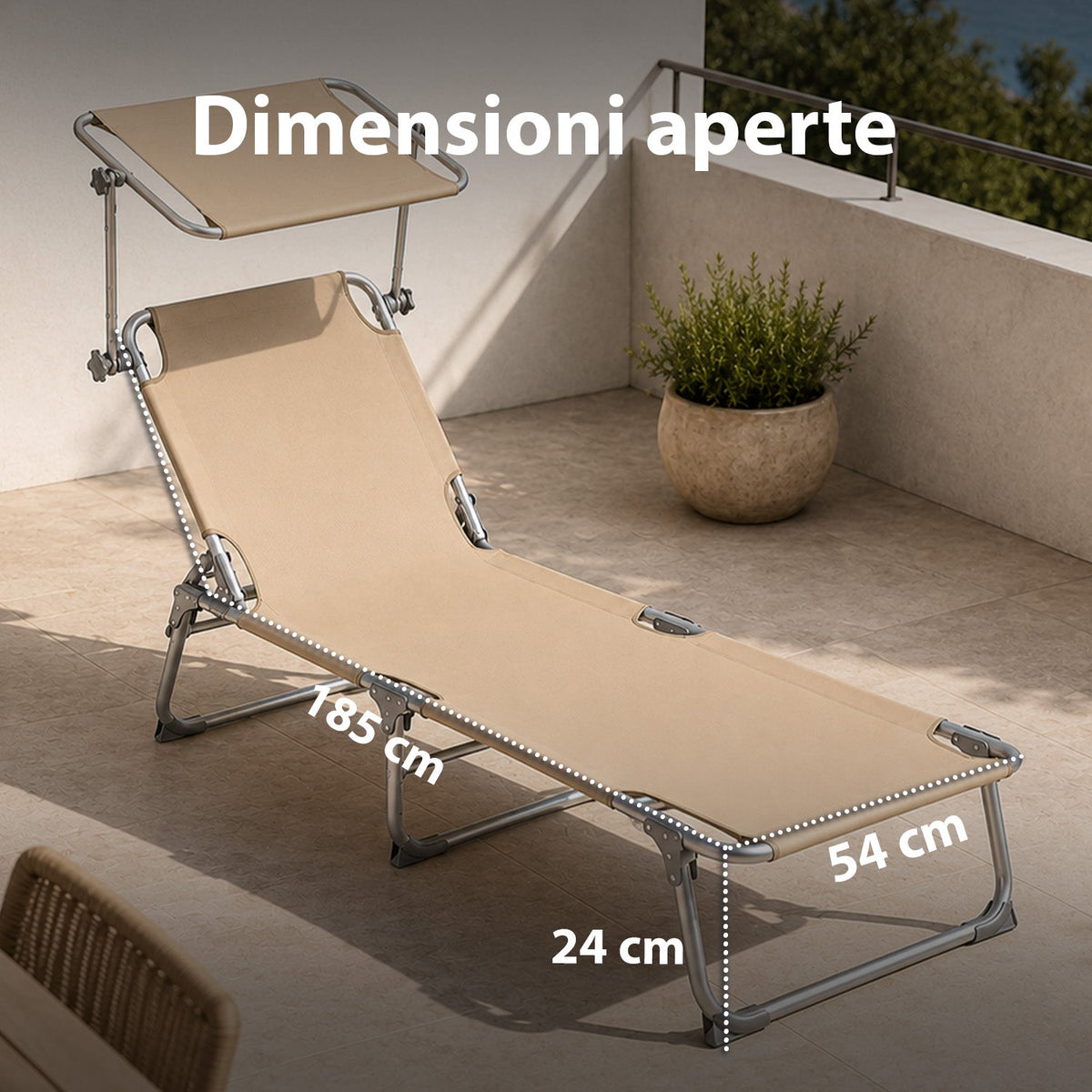 Lettino Prendisole Pieghevole in Tessuto Oxford – Rinforzi in Alluminio, Parasole Girevole 360° e Schienale Reclinabile 0-60° – Portata 100kg