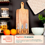 Set di 3 utensili per degustazione formaggi con tagliere in legno d'acacia