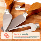 Set di 3 utensili per degustazione formaggi con tagliere in legno d'acacia
