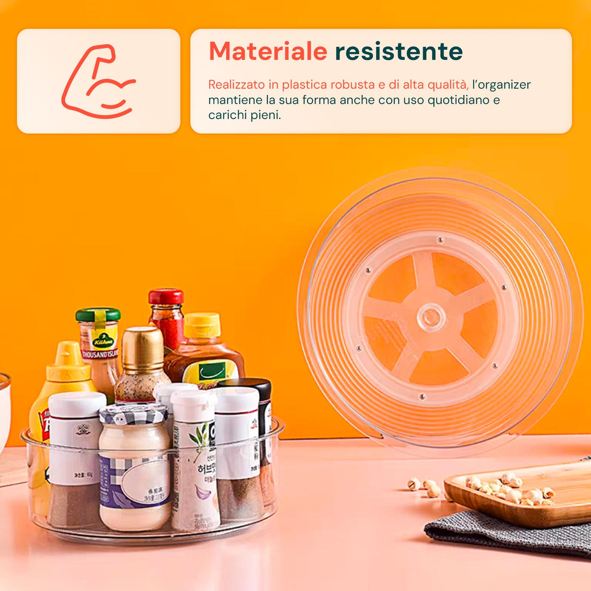 Set 3 Organizer Girevoli in PET – Contenitori Rotanti 360° per Cucina e Dispensa