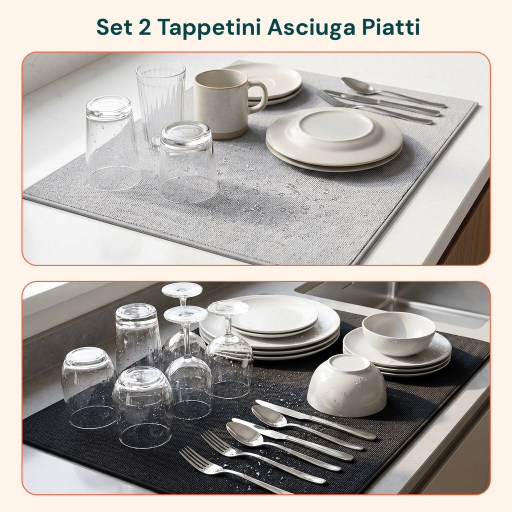 Scolapiatti in Poliestere e Spugna – Set 2 Tappetini Assorbenti per Casa e Cucina