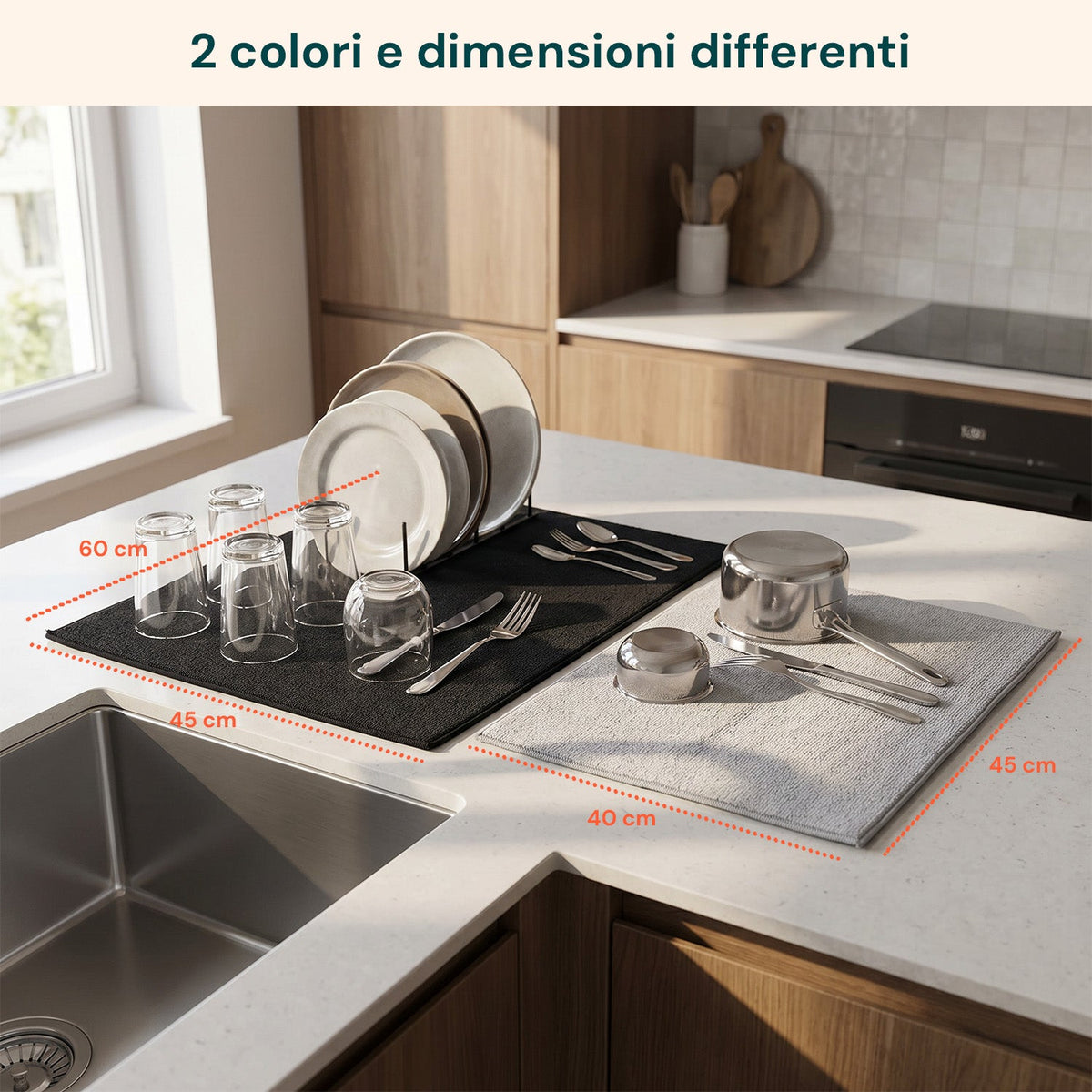 Scolapiatti in Poliestere e Spugna – Set 2 Tappetini Assorbenti per Casa e Cucina