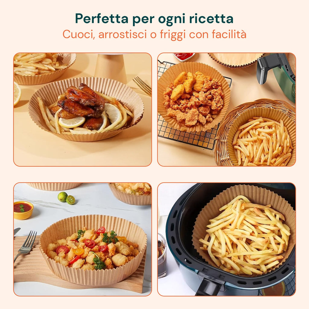 Set 100 pz carta forno per friggitrice ad aria – Impermeabile e resistente al calore