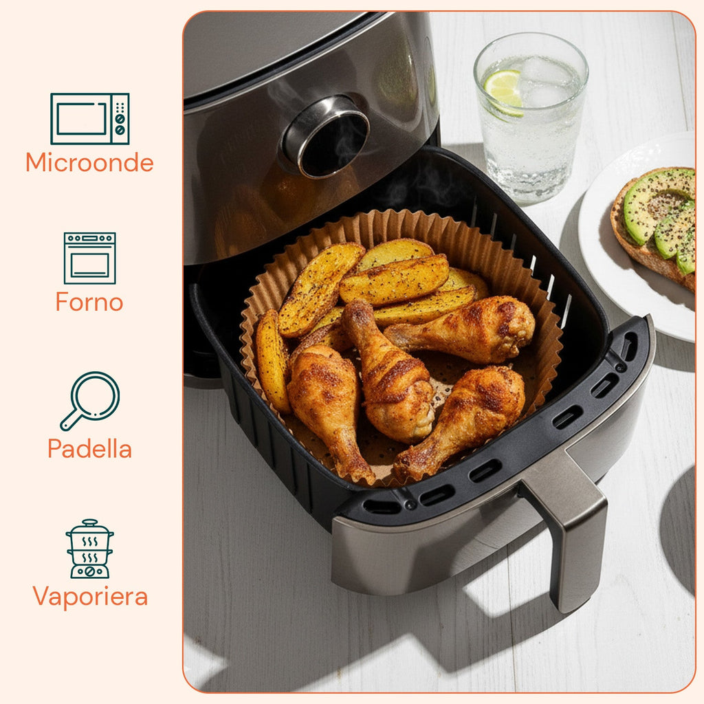 Set 100 pz carta forno per friggitrice ad aria – Impermeabile e resistente al calore