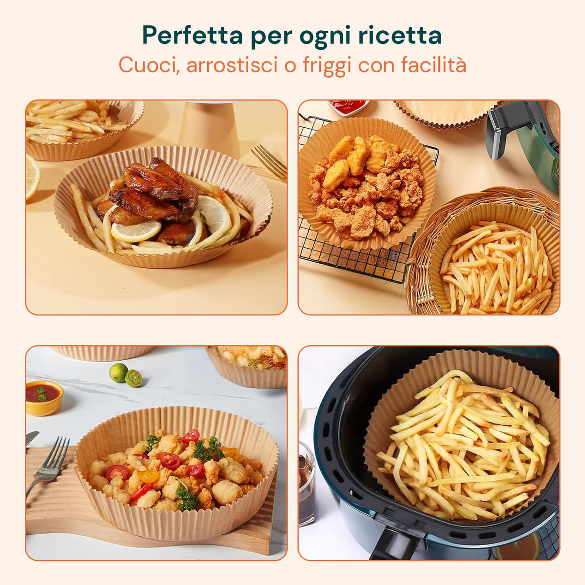 Set 100 pz carta forno per friggitrice ad aria – Impermeabile e resistente al calore
