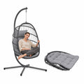 Poltrona Sospesa da Giardino Richiudibile con Cuscini Imbottiti in Acciaio Zincato ed Effetto Rattan - Portata 160kg