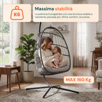 Poltrona Sospesa da Giardino Richiudibile con Cuscini Imbottiti in Acciaio Zincato ed Effetto Rattan - Portata 160kg