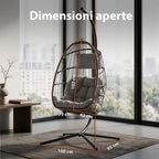 Poltrona Sospesa da Giardino Richiudibile con Cuscini Imbottiti in Acciaio Zincato ed Effetto Rattan - Portata 160kg