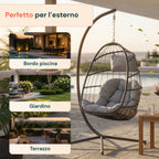 Poltrona Sospesa da Giardino Richiudibile con Cuscini Imbottiti in Acciaio Zincato ed Effetto Rattan - Portata 160kg