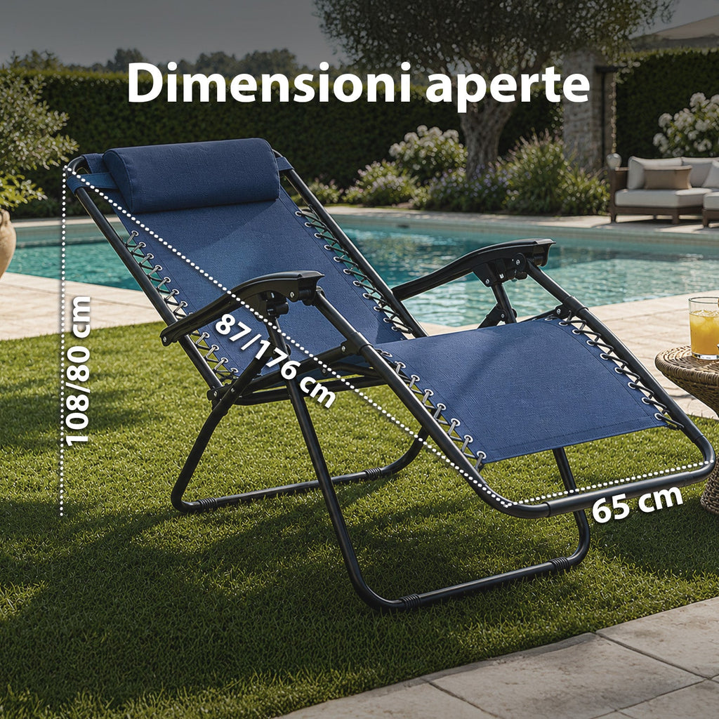 Sedia da giardino pieghevole con vassoio laterale – Portata 120 kg – Struttura in ferro e tessuto Teslin