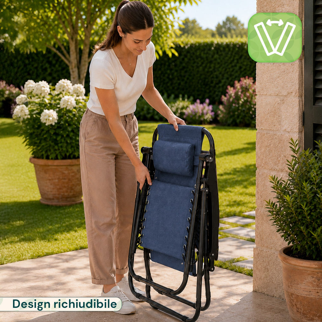 Sedia da giardino pieghevole con vassoio laterale – Portata 120 kg – Struttura in ferro e tessuto Teslin