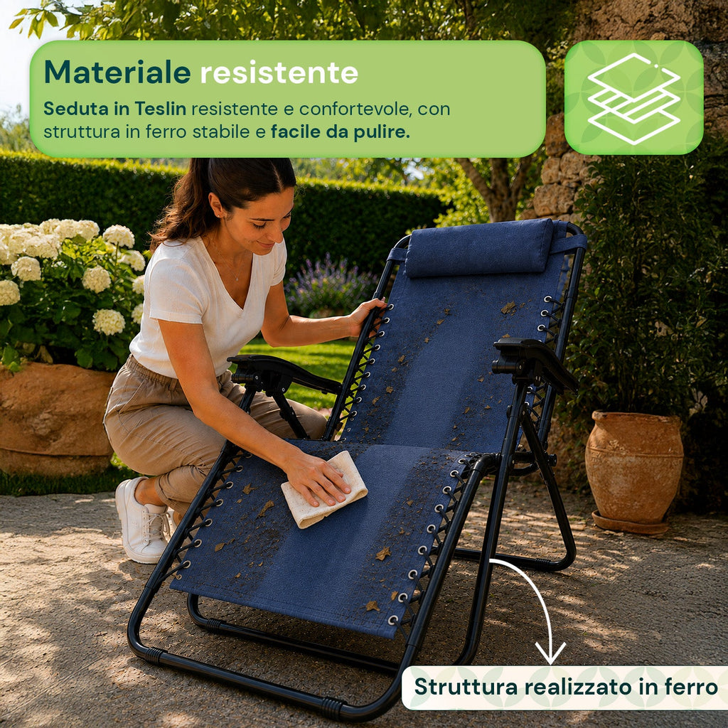 Sedia da giardino pieghevole con vassoio laterale – Portata 120 kg – Struttura in ferro e tessuto Teslin