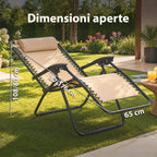 Sedia da giardino pieghevole con vassoio laterale – Portata 120 kg – Struttura in ferro e tessuto Teslin